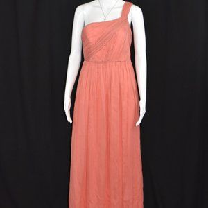 J.Crew sz 4P Full Length One Shoulder Silk Coral Colored Lined Ruched Dress